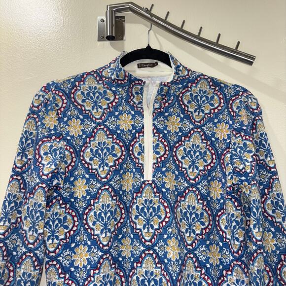 J. McLaughlin Quarter Zip- Catalina Cloth Blue Printed Sporty Pullover- Small - Picture 5 of 10